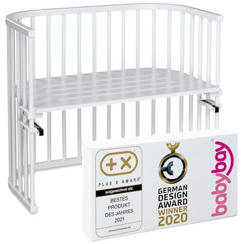 babybay Maxi extra großes Beistellbett aus massivem Buchenholz / Kinderbett Höhe stufenlos verstellbar & umweltfreundlich / mitwachsendes Babybett (weiß lackiert) , 1er Pack